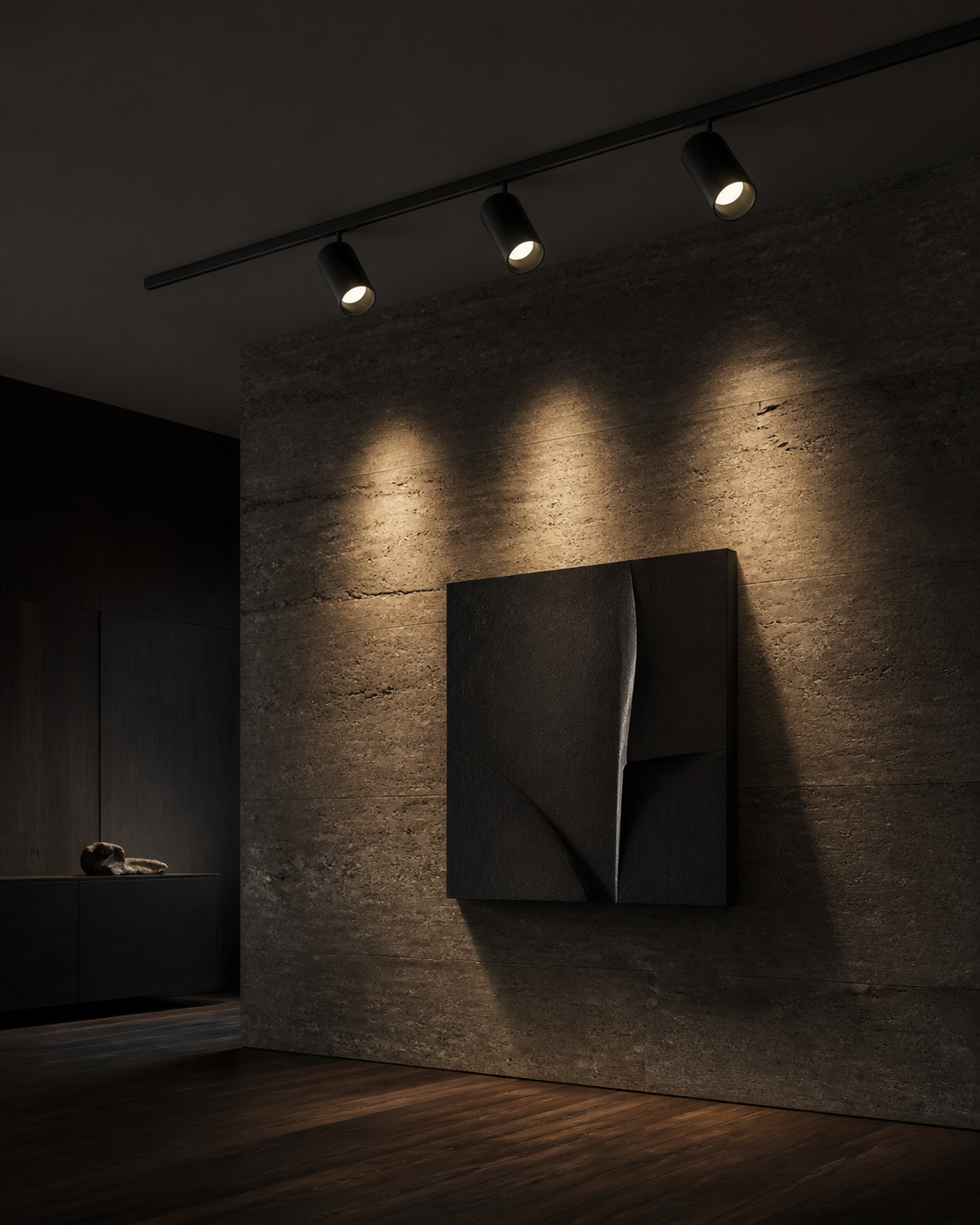 Faretti Nexalume Focus in una galleria materica illuminata